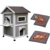 HiCaptain Casetta per gatti resistente alle intemperie, per esterni, 2 piani, con balcone e porta di fuga, per esterni, in legno, per piccoli animali, grigio