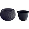 Prosperplast Vaso di fiori tonda con vasca Splofy Bowl in plastica colore antracite 29 (lunghezza) x 29 (larghezza) x 19 (altezza) cm