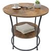 Relaxdays Tavolino Rotondo con 2 Ripiani, Effetto Legno e Metallo, HxD: 55x55 cm, Marrone Scuro/Nero
