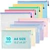 Mutsitaz 10 Pezzi Sacchetto di Zip Impermeabile A4, Buste Plastica Zip,Trasparenti Cartelline Portadocumenti, per Documenti, Ricevute, Materiale Scolastico, Accessori da Viaggio,10 Colori
