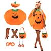 MAINOSHY Costume da zucca per donne adulte, vestito di Halloween con sacchetto di caramelle, cappello, zucca, occhiali, calze a righe, guanti e orecchini, divertente vestito cosplay per Halloween