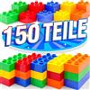 WYSWYG Grande set di mattoncini da costruzione, 150 pietre in 5 colori, compatibile - ideale per bambini dai 3 4 5 6 anni, codice standard, multicolore