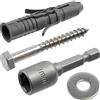 AERZETIX - Kit di 8 tasselli in nylon Ø10x50 mm + 8 viti tirafondo Ø6x50 mm inossidabile A2 + 8 rondelle larghe A2 per vite M6 + 1 bussola esagonale interna 1/4 SW10