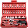 EGOFINE Set di 46 chiavi a cricchetto da 6,35 mm con chiave a cricchetto, metriche e barra di estensione, per fai da te, riparazione auto e casa, con custodia