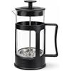 Globly Caffettiera e Teiera Manuale 600ml in Vetro con Filtro in Acciaio Inox | Caraffa per Caffè e Tè Multiuso Nero