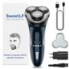 SweetLF Rasoio Elettrico Uomo,Regolabarba con Testine Rotanti 4D, Rasoio Ricaricabile Wet & Dry con Display LED, Rasatura Impermeabile IPX7 Blu Navy (Blu)