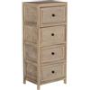 DRW Cassettiera Rettangolare in Legno con 4 cassetti in Vimini e pawlonia Finitura Naturale 40x30x94 cm, Trasparente e Dorato, Medidas: 11x11x10 cm