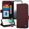 ONETHEFUL Cover per Xiaomi Redmi 15 (6.9 pollici) - Custodia Flip in PU Pelle Portafoglio, Supporto Magnetico Pieghevole, 3 Slot Carte e Protezione RFID, Rosso