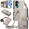 MOJIA Custodia per Honor 90 Lite, Alta qualità Pelle Flip Portafoglio Cover per Telefono, Multifunzione Porta Carte con Tracolla Custodia. Grigio