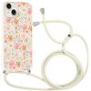 Coalbooliy Custodia con Cordino per iPhone 15 Plus 6,7 Cover del Modello Fiore Bianco con Laccio Collana Morbido TPU Bumper Silicone Antiurto Protettivo Case Regolabile Cellulare Girocollo, 06