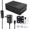 GeeekPi Custodia per Raspberry Pi 4 Modello B Con PWM Ventola 40X40X10mm e Dissipatori (Nero Con Alimentatore)