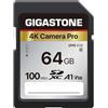 GIGASTONE Scheda SD 64 GB, 4K Camera Pro, Scheda di Memoria SDXC, Velocità di trasferimento fino a 100MB/s Compatibile con Canon Nikon Sony Camcorder, A1 V30 UHS-I Classe 10 per video 4K UHD
