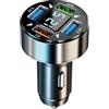 Zescyha Caricabatterie Auto USB 66W, 4 Porte Caricatore Auto con Accendisigari e Voltmetro LED, Adattatore a QC 3.0 per Ricarica Rapida Universale di Smartphone, Tablet, GPS e Dispositivi Elettronici