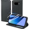 Pollachi Cover per Google Pixel 10a 5G Custodia Protettiva in Pelle[3 Scomparti]con 1 Vetro Temperato Similpelle Cover Pieghevole con Portafoglio Porta Carte-Nero