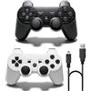 ＲＵＥＩＵＲＩ PS-3 Controller 2 Pack, Dual Shock 3 Wireless Gamepad Joystick for PlayStation 3, Compatible with PS-3 Console, Ergonomic Design, Rechargeable Battery, Vibration Feedback - 2 Controllers in Set