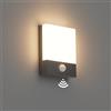 Klighten Lampada da parete a LED da 24 W, con sensore di movimento, grigio scuro, lampada da parete per interni ed esterni, IP65, con sensore per giardino, terrazza, ingresso, luce bianca calda, 3000