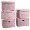 Prandom Scatole portaoggetti pieghevoli grandi con coperchi [confezione da 5] Organizzatore di cubi per contenitori decorativi in tessuto, rosa 43 x 30 x 30 cm