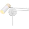 Alpinaluz Applique da parete con legno naturale, braccio estensibile, faretto E27 bianco orientabile a 360°, cavo con presa e interruttore, design moderno nordico