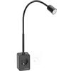 PRINCEWAY Lampada Comodino Applique da Parete Faretto LED Interno Dimmerabile Nera con Spina e Presa Elettrica per Lettura Libri a Letto, Due Interruttori Tocco, 3 Colore Luce, Ricarica Uscita USB
