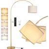 PreeOtti Lampada da Terra, LED E27 Lampada AD Arco con Telecomando e Interruttore a Pedale, 180cm Dimmerabile Piantana Lampada da Terra per Soggiorno, Camera, Hotel, Paralume Beige + Base Dorata
