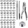 OurLeeme Set di bottoni automatici con pinza 200 pezzi, bottoni in metallo rotondi da 15 mm in acciaio inossidabile, set di bottoni automatici con scatola di stoccaggio e strumento di fissaggio. Bottoni
