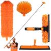 LALAGO Spolverino per Polvere Allungabile, Kit Pulizia Vetrate incluso Asta Telescopica da 1,5 a 4,5 m, Cattura-Polvere Telescopico in Microfibra, Tergicristallo, Pulizia per Finestre 2 in 1 (Set B)