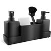 HOSPAOP Organizer per lavello da cucina, in plastica, con dispenser per detersivo, spazzola e spugna, organizer per lavello con dispenser per sapone, spazzola in spugna, colore nero