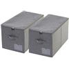 Amonsen Confezione da 2, 56(L)X32(L)X33cm(H), 60L Pieghevole Rigido Vestiti Biancheria da Letto Cestini con Coperchio, 3 Maniglie & Tasca Memo & Doppio lato Zip, Pieghevole e Lavabile, Grigio Scuro