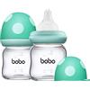 YOHKOH Set di biberon in vetro anti-colic con tettarella in silicone ultra morbido, per neonati a partire da 1 mese (blu, 100 ml (confezione da 2)