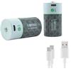Lighthouse Torches Lighthouse - Batterie ricaricabili tipo D USB-C, confezione da 2, 4800 mAh, agli ioni di litio, 1,5 V, con ricarica rapida da 2,5 ore, fino a 1200 cicli di ricarica e cavo di ricarica doppio da USB-A