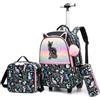 HTgroce Trolley Zaino con ruote, astuccio, borsa per il pranzo, 3 in 1, facile da arrotolare, per ragazze, borse per la scuola, Gatti neri, Rucksack
