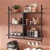Bestier 105,5 cm, 3 livelli, scaffalatura per tubi sospesi, industriale, a parete, con tubo rotondo e gancio, scaffale in legno per decorazione e conservazione, libreria per soggiorno, cucina, balcone