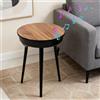 FATIVO Tavolino Basso con Bluetooth Speaker per Soggiorno: Comodino Piccolo camera da letto Rotondo Tavolino Caffè in Legno da Salotto con Porta USB, 40x40x57 cm