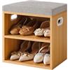 YMYNY Panca Scarpiera con cuscino, Porta Scarpe a 2 livelli con sedile imbottito, armadio regolabile Shoe Organizer per ingresso, soggiorno, corridoio, armadio, 42H * 39L * 28Wcm, Naturale, HBD028N