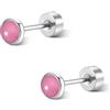 FACOKO Orecchini da donna in titanio ipoallergenico giada rosa da 4 mm design con fondo piatto perfetti per le pelli sensibili orecchini a bottone semplici