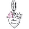 NINGAN I migliori amici Ciondolo a forma di cuore 925 ciondolo in argento sterling per collana bracciale da donna Regali per gli amici