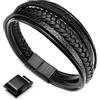 murtoo Bracciale da uomo in vera pelle in acciaio inox intrecciato con chiusura magnetica, 19.0cm, Acciaio inossidabile