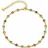 Jewlure Cavigliera placcata in oro 18 K, regolabile in stile bohémien, con zirconi colorati, per le vacanze in spiaggia, Oro giallo, Zirconia cubica