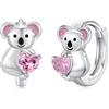 REDSUN Koala, orecchini a cerchio da ragazza, in argento Sterling 925, con cuore rosa, zirconi, animali, koala, per donne, bambini, figlie, fidanzate, madri, San Valentino, compleanno