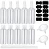 Fulushouxi 10 Pezzi 100 ml Set di Bottiglie da Viaggio (5 Flaconi con Tappo a Scatto, 5 Bottigliette Spray) Flaconi Contenitori di Plastica Riutilizzabili Vuote, con 2 Imbuti, 1 Etichetta, 1 Penna