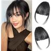 MUU Frangia Clip Capelli Veri per Donna, 100% Capelli Umani Frangia Frontale con Clip, Frangetta Finta Invisibile Nero Naturale, Estensione di Capelli per Acconciatura Rapida