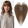 S-noilite Topper Capelli Umani per Donne, 21g Capelli Veri con Frangia, 27CM Frangia Fermaglio per Capello, con 8x11CM Base per Diradati, Castano Medio #4