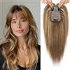 Flufymooz Topper in 100% veri capelli umani, 30,5 cm, per diradare i capelli, ampia area intrecciata a mano, copertura a 360°, parrucca naturale da donna, base in seta 12,7 x 7,6 cm (marrone medio con