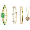 TIME100 Set Orologio Donna con Bracciale e Collana, Orologio al Quarzo con Calcedonio, Quadrante Verde e Oro, Impermeabile 30M, Idea Regalo Elegante