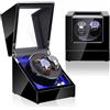Olvy Caricatore per 2 Orologi Automatici, Watch Winder con Motore Silenzioso e Cuscini Regolabili, Scatola Carica Orologi Laccato Nero con LED, Rotazione Programmabile