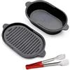 BUERPINKING Pentola in ghisa ovale 2 in 1, 23 cm, 2 l, per cuocere il pane, arrostiera con coperchio, per cuocere il pane, pentola in ghisa