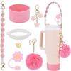 HSAJS Set di 7 Accessori per Stanley Cup, 800ml e 1100ml, Inclusa Protezione in Silicone, Tappi per Cannuccia, Copribicchiere e Ciondoli, Colore Rosa