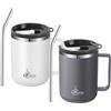 VEGOATY Set di 2 tazze termiche in acciaio inox, 430 ml: tazze da caffè a doppia parete, senza BPA, isolate da campeggio, con coperchio e cannuccia, in acciaio inox 304, per ufficio, casa, scuola