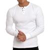 Hann Brooks Maglietta da uomo a maniche lunghe in cotone con collo a 3 bottoni, bianco, M
