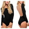 RuiChy Body da donna Manica Lunga Scollo Tondo Jumpsuit Schiena Scoperta Top per Serata Body Casual Taglio Slim Leotard Abbigliamento da Club(Nero/M)